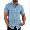 Summer Lapel Solid Color Short Sleeve Button Up Men Linen Shirt Plus Size Men's Tops