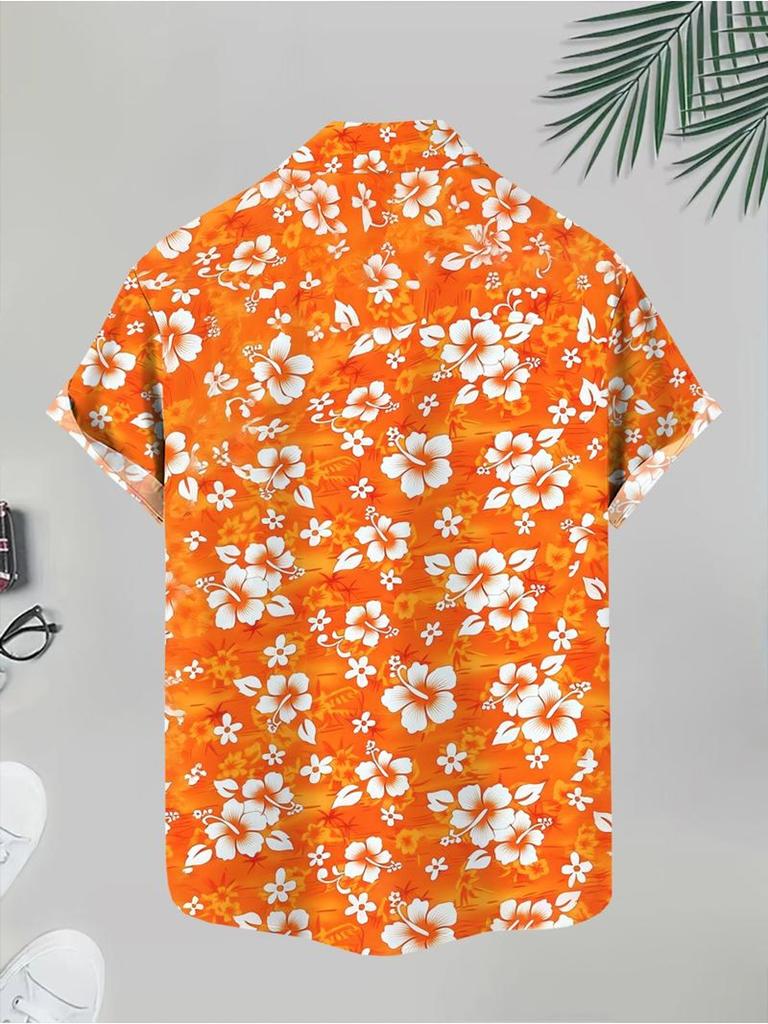 Men's Casual Short - Sleeve Shirt, Floral Pattern Printed, Made of Polyester, Multiple Specifications Available, Stylish Design for Daily Wear &