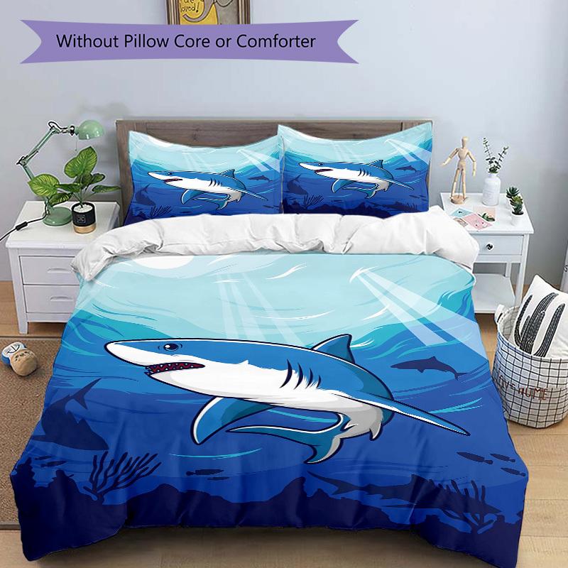 3pcs bedding set Shark Ocean Predator Includes 1 Comforter + 2 Pillowcases, Without Pillow Inserts, Soft Comfortable,a0909079