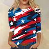 Women's Fashion Casual Seven Sleeve Independence Day Printed Round Neck Top