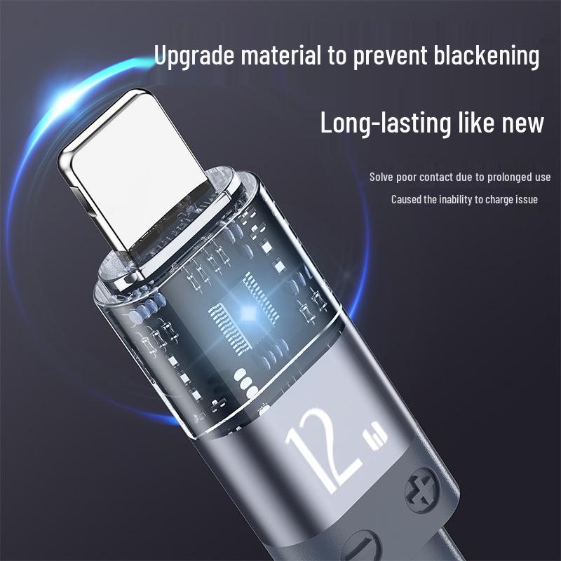 66W Type-C 3-in-1 Luminous Charging Cable, 3A Transparent Shell, Fast Charge