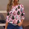 Рубашки с рукавом 3/4 для женщин, футболки с принтом, блузки, повседневные базовые топы больших размеров, пуловеры