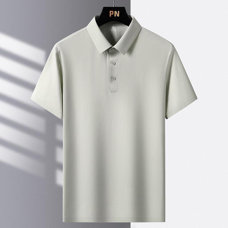 Летняя бесшовная мужская нейлоновая футболка из ледяного шелка с короткими рукавами и тонким откидным воротником, мужская рубашка-поло из ледяного шелка