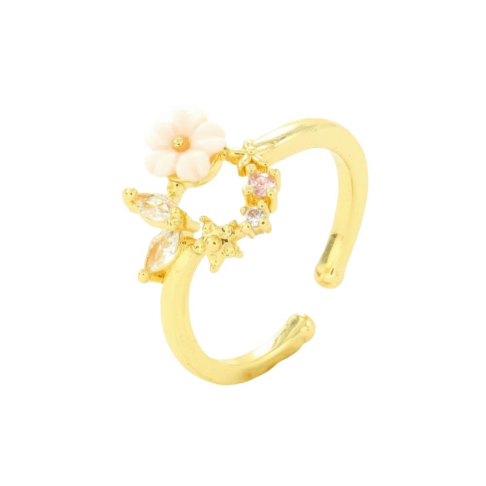Unique Gold Color Flower Ring Exquisite Design Sparkling Inlaid Open-end Ring Sweet Crystal Zirconia Ring Vacation Accessories