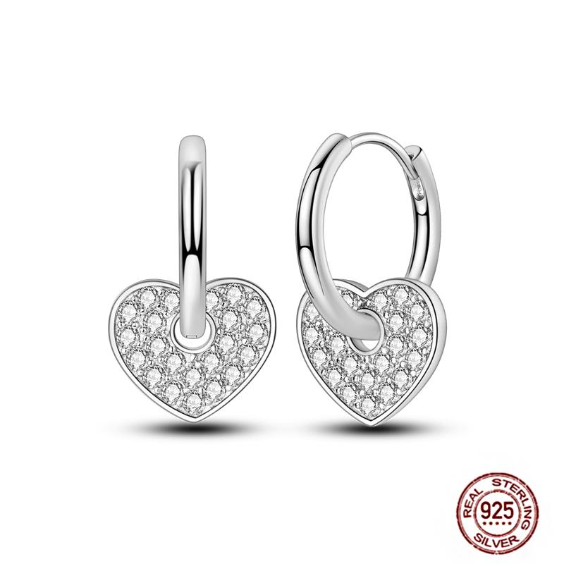 Sparkling Women Hoop Earrings 925 Copper Heart Shape Star Moon Round Blue Zircon Fit Origina Drop Earrings Zircon Holiday Gifts