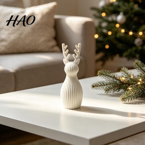 Artistic Reindeer Statue 3D Printed Sculpture, Modern Desktop Deer Figurine, Minimalist Unique Art Holiday Elk for Living Room Tabletop Shelf