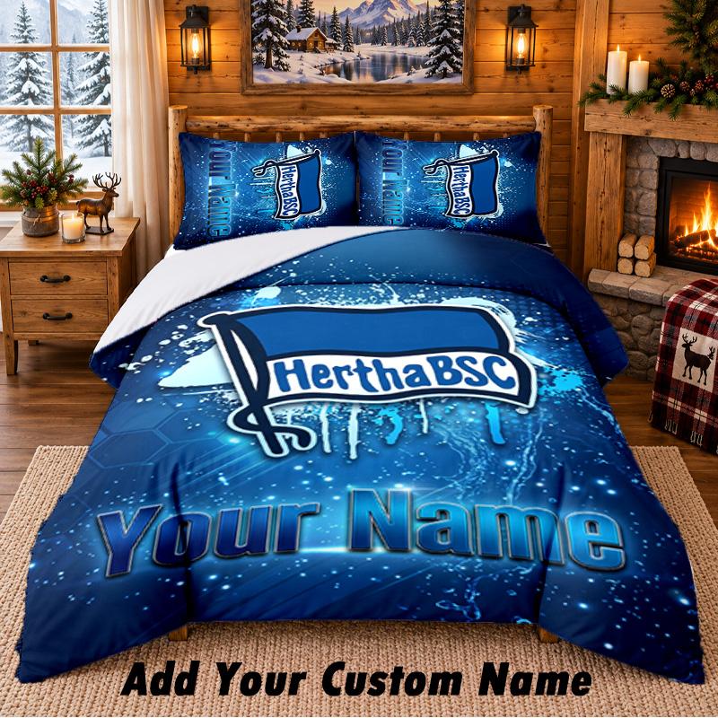 hertha bsc Pattern Bedding 3Pcs Set Custom Name, Bed Sheet And Pillowcases For Home Bedroom