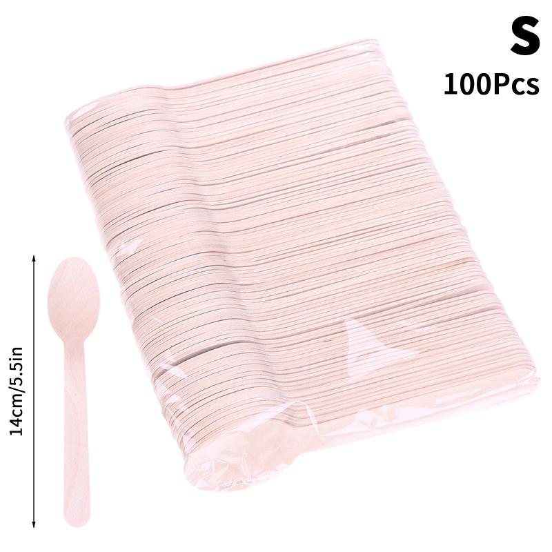 100 шт. Одноразовые деревянные столовые приборы Вилки/Ложки/Ножи Нож Принадлежности для вечеринок Кухонная утварь Десертная посуда Набор для упаковки
