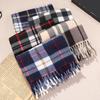 Double-Sided Velvet Scarf with Tassel Decoration Plaid Print Autumn Winter Warm Cashmere-like Scarf Fashion Accessory