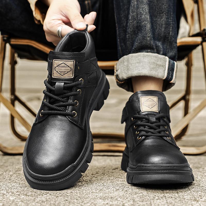 Британский стиль Мужские повседневные кожаные ботинки Деловые мужские туфли на шнуровке Высокие базовые ботинки Брендовые мужские зимние мотоциклетные ботинки