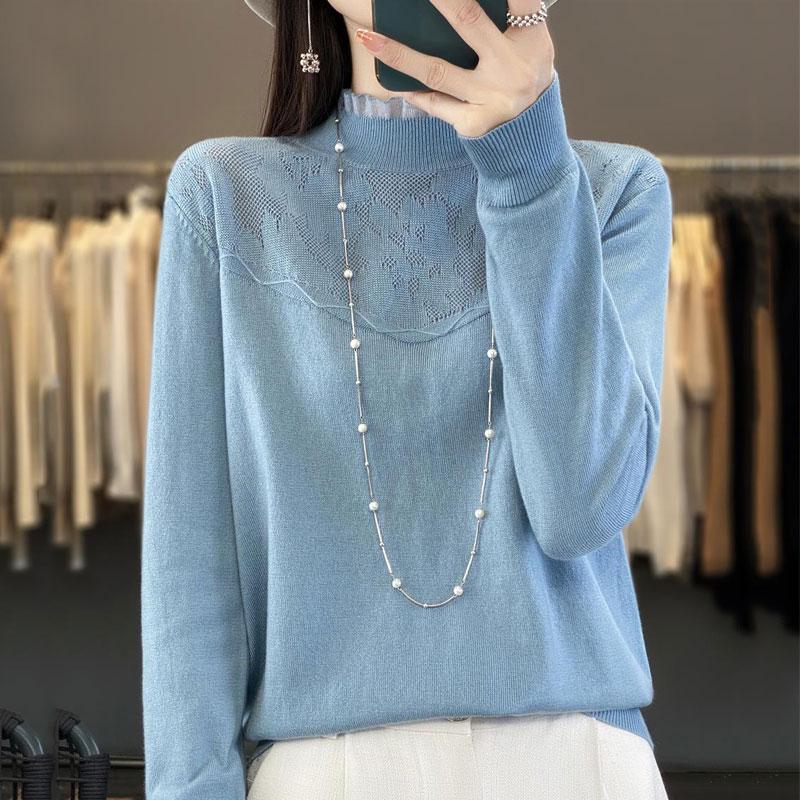 Женский кашемировый свитер Qinghe Cashmere 50% шерсть 50% шелк-туссант Женский осенне-зимний кашемировый пуловер Мягкий и теплый