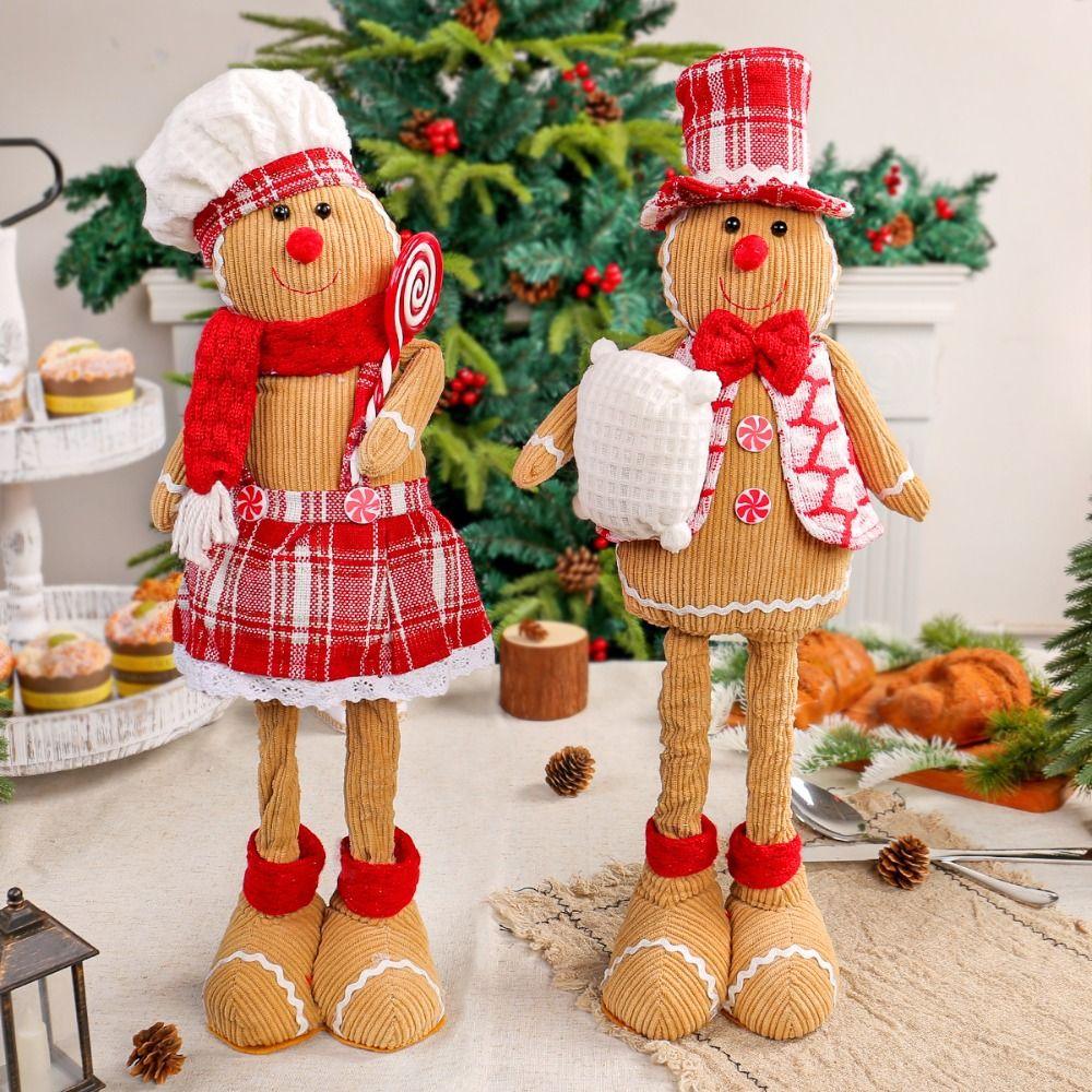 Standing Gingerbread Man Retractable Doll Large Merry Christmas Decoration New Year Supplies