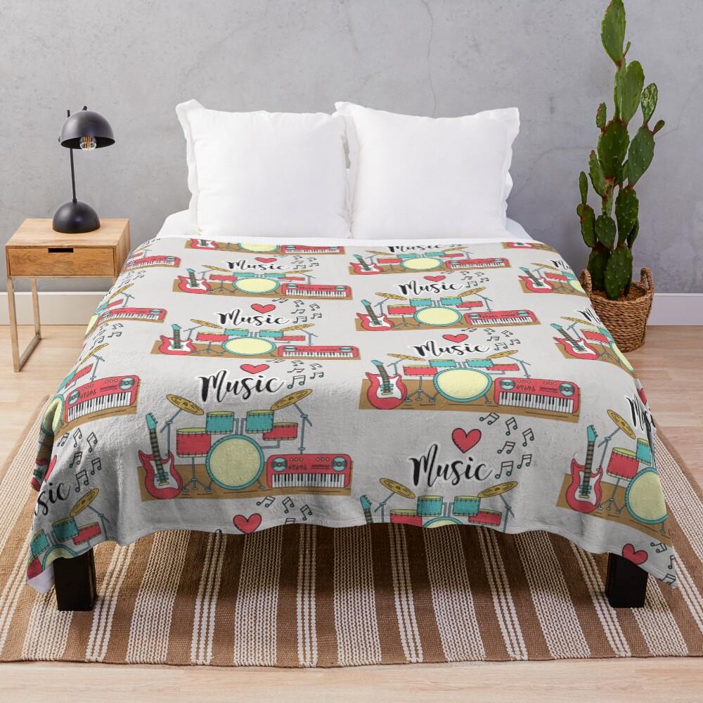 music is my drug band pattern Throw Blanket