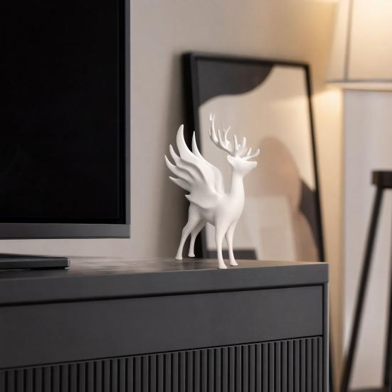Antler Deer Decor Christmas Elk Statue with Wings, 3D Printed Reindeer Figurine, Modern Sculpture for Living Room Standing Dining Table, Fireplace,