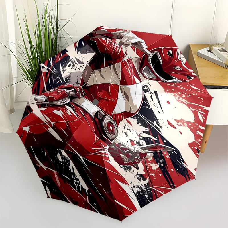 Power Ranger Themed Automatic Opening and Closing Umbrella, Compact Travel Umbrella, Lightweight and Portable, Suitable for Beach Commuting
