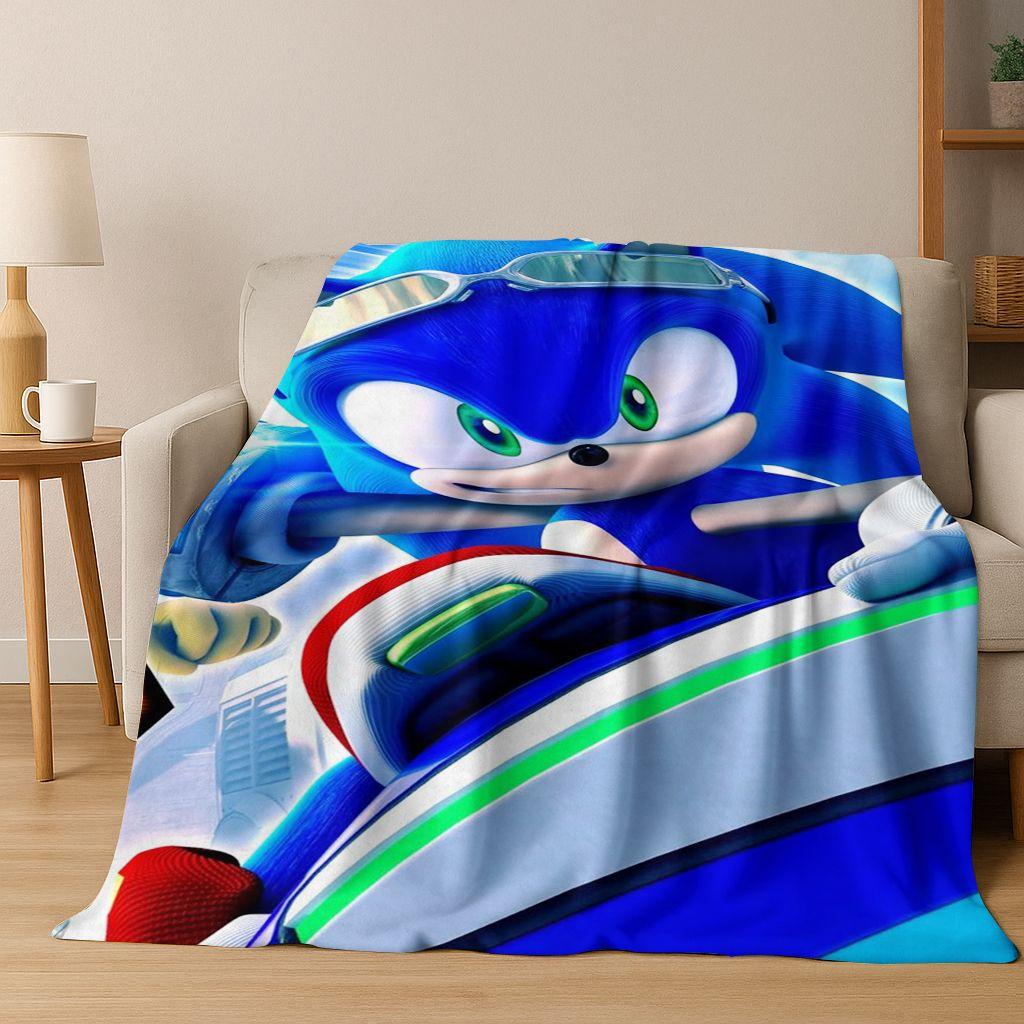 Classic S-Sonic Cartoon Game Flannel Blanket Soft Warm Throw Blanket for Bed Bedroom Living Room Travel Picnic Office Gift Kids