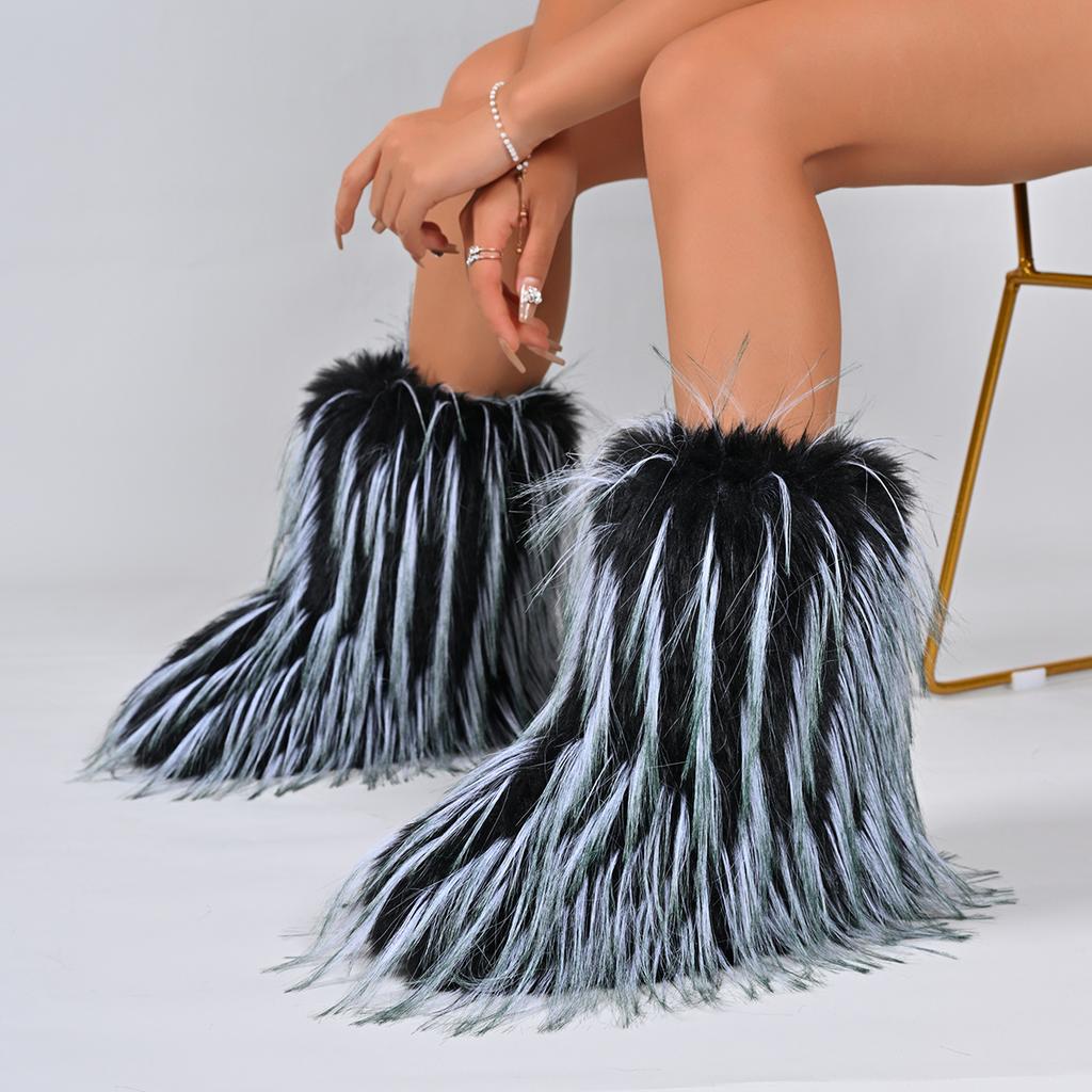 Зимние женские ботинки Роскошные Удобные Модные туфли для женщин 2025 Новые Уличные Пушистые Ботинки из Искусственного Меха Женские Плюшевые Теплые Снежные Ботинки