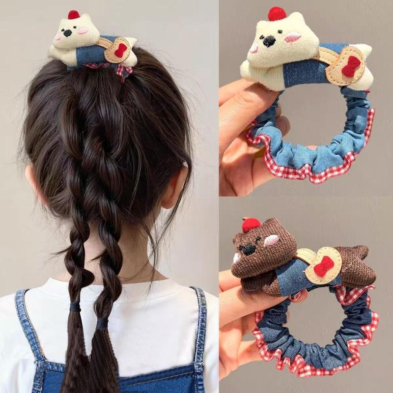 Cute Puppy Denim Hair Rope Versatile Decorative Headwear Student Tie Ponytail Headband Hair Accessories