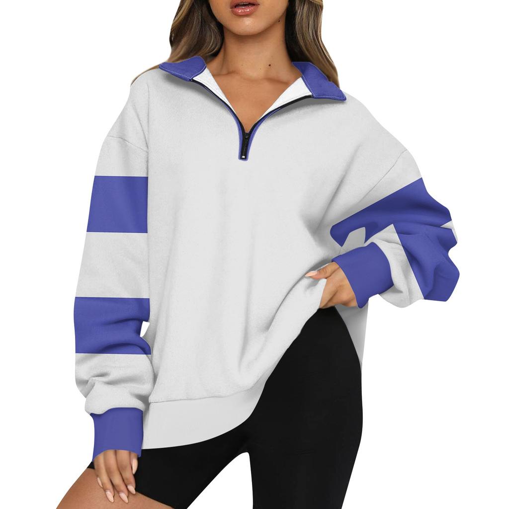 Женская модная толстовка с длинным рукавом и принтом в полоску с отворотом на молнии