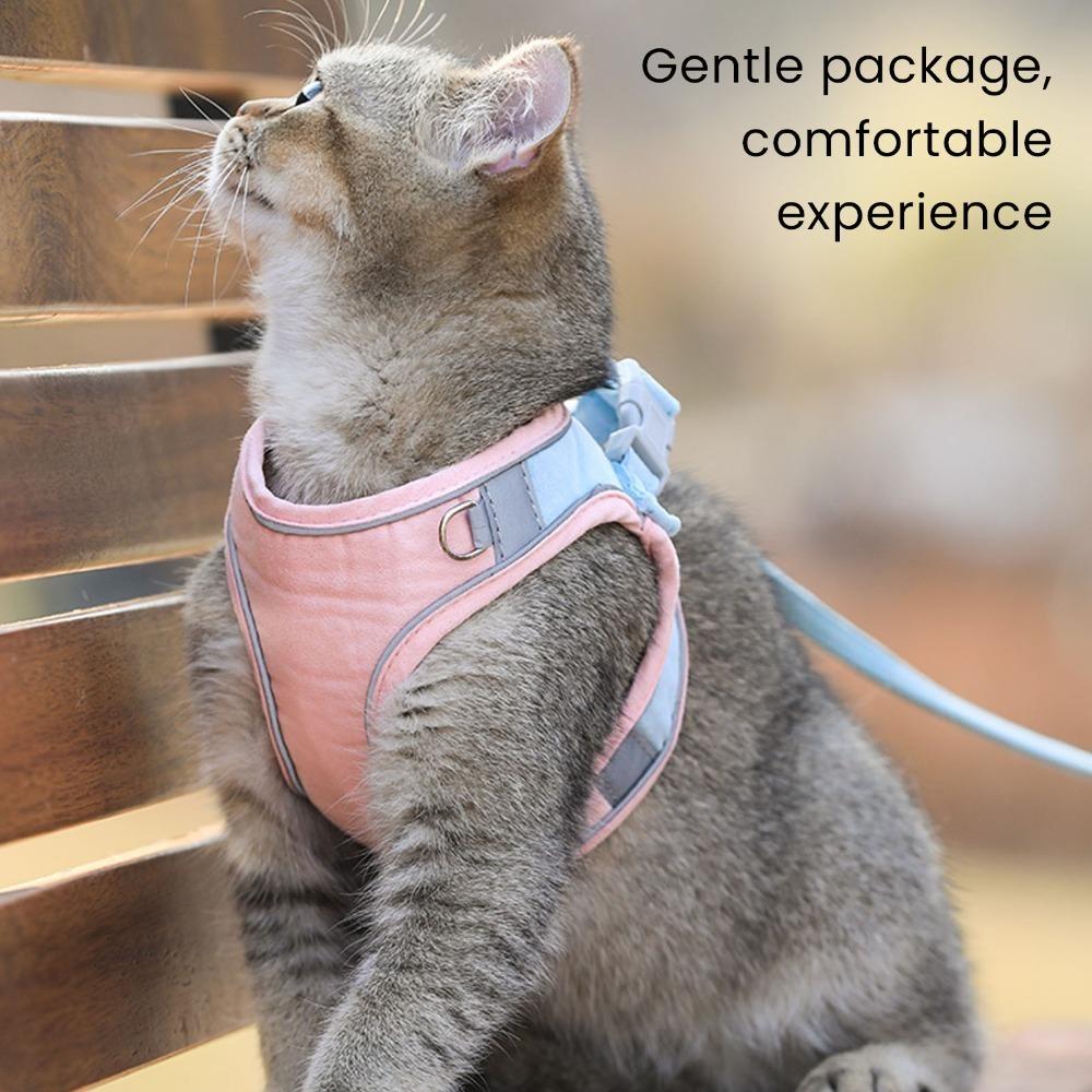 Faux Suede Cat Harness Reflective Strip Vest Harness Easy Wear Cat Leash Pet Travel