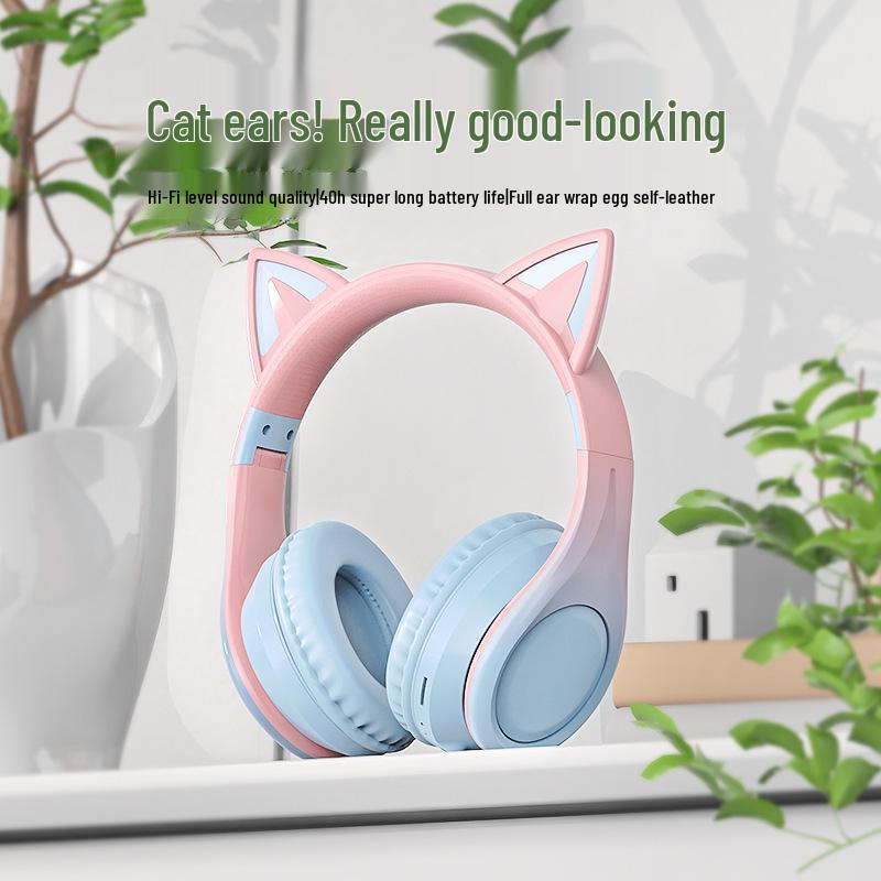 Милые Bluetooth-наушники с кошачьими ушками для детей – Для онлайн-уроков, музыки, стриминга, киберспорта с креативным дизайном (5,3)