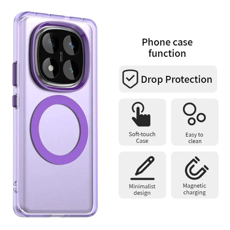 Для Magsafe Магнитный чехол для телефона Redmi Note 14 Pro Plus Note13Pro+ 14C 13R Pro POCO C75 Candy Color Полупрозрачный ПК ТПУ Ударопрочный бампер Чехол