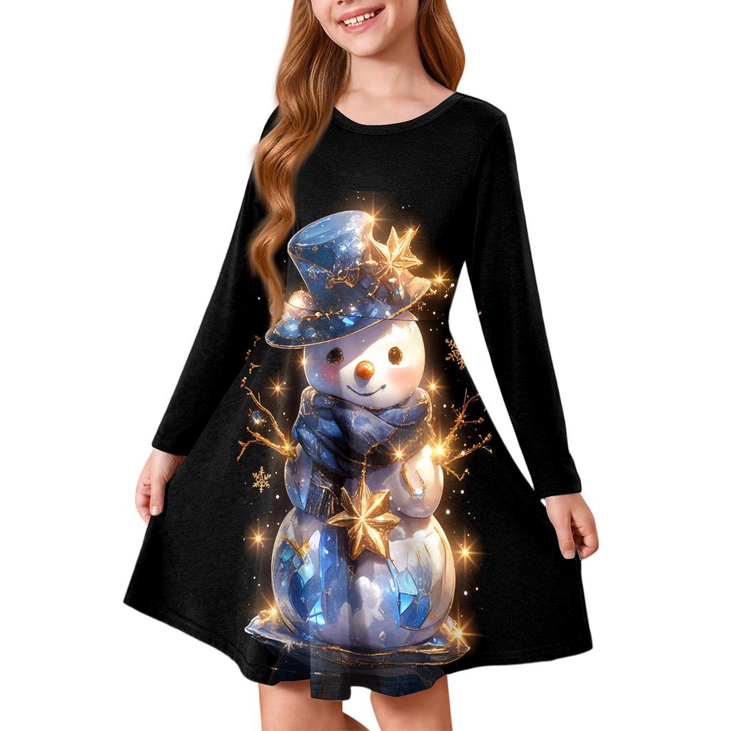 Girls' Princess Dress - Long Sleeve A-Line T-Shirt Dress Christmas Day