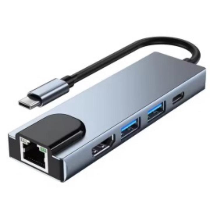 USB C Hub 5-in-1 4K HDMI Gigabit Ethernet 100W PD USB 3.0 Adapter Multiport Dock for MacBook iPad Laptop
