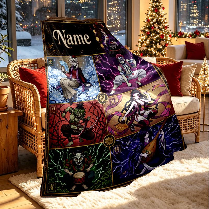 Custom Name Personalized Demon Slayer Print Blanket, Home Decor, Bedroom, Sofa, Camping, Couch, Gifts for Birthday Christmas
