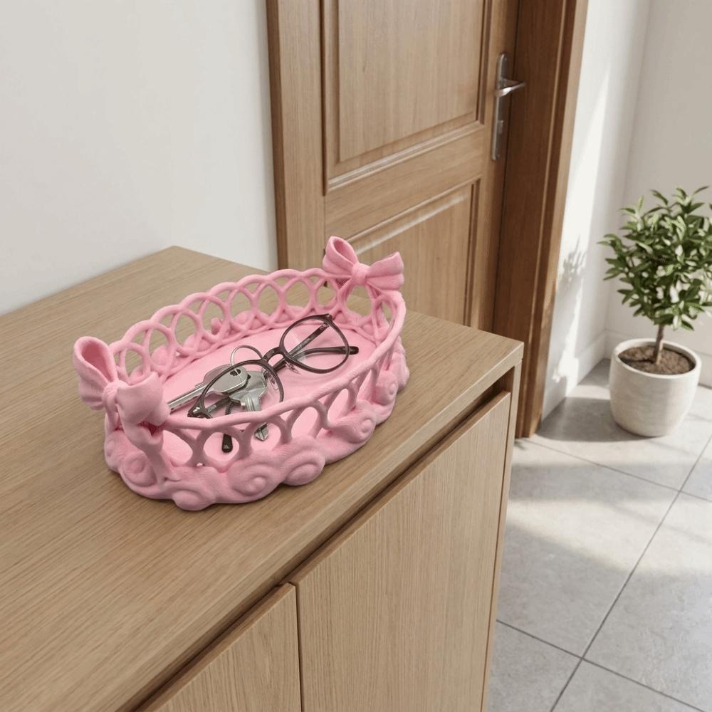 Plastic Hollow Bow Storage Tray Large Capacity Key Tray Practical Desktop Organizer Earrings Rings