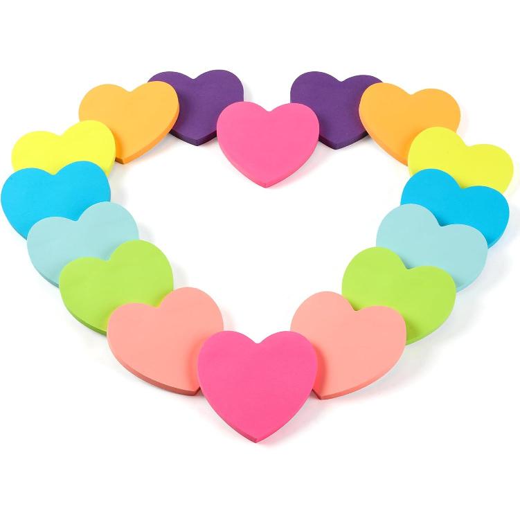 Heart Sticky Notes 8 Colors 100 Sheets/Pad, 800 Sheets Colorful Self-Stick Note Pads Stationary Cute Desk Accessories Office School Teacher Supplies