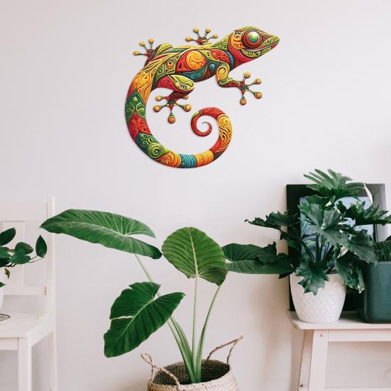 Wall Art Gecko Decoration Metal Lizard Wall Decoration Colorful Wall Mounted Gecko for Garden Fence Home Farmhouse Decor