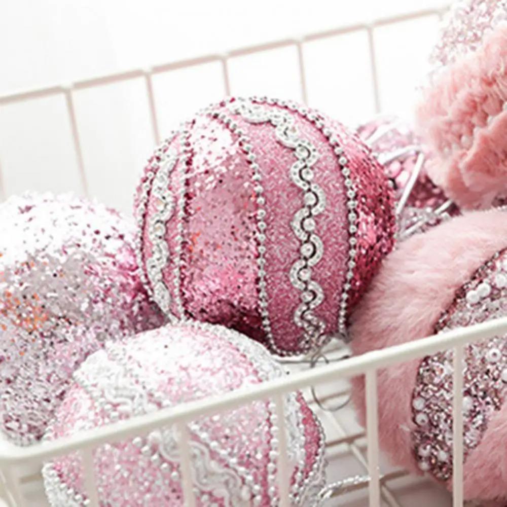 Sequined Pink Christmas Balls 8cm Xmas Tree Pendant Christmas Tree Hanging Ornament  Living Room