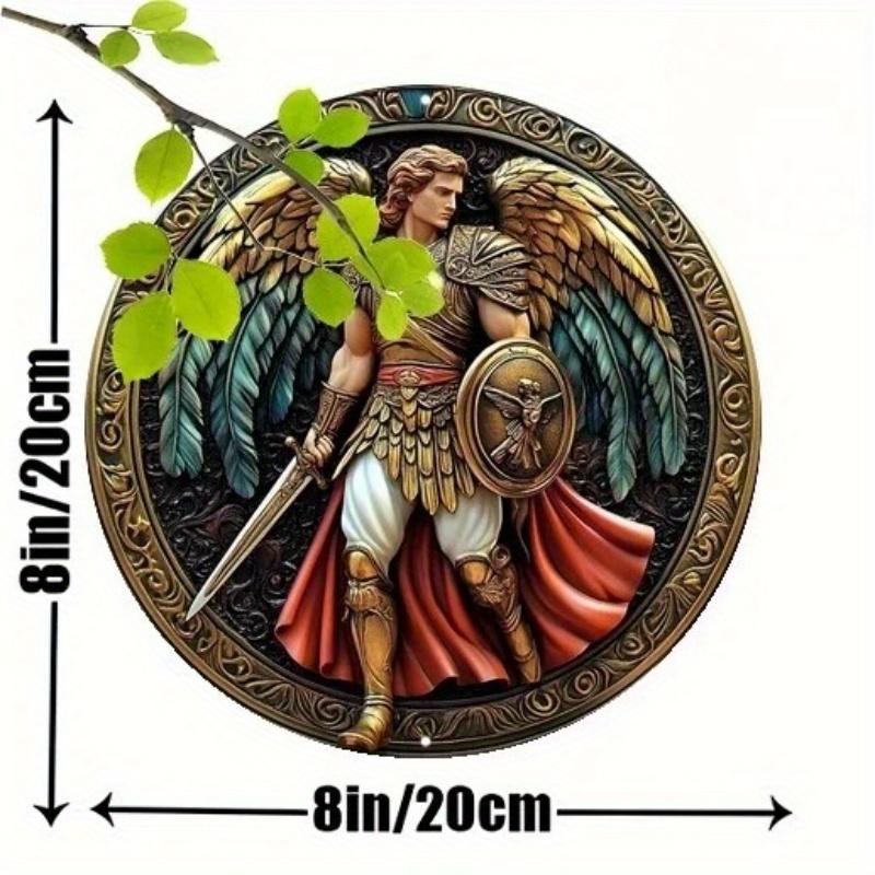 2d Flat 20*20cm, Angel Warrior Wooden Sign, Traditional Mythological Warrior Wall Art, Festive Holiday Decor, for Home, Kitchen, Garden, Bedroom, Bar.