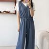 New ArriVals Open Run Spring Layered Waist Tie V Neck sleeVeless Wide Pants Jums
