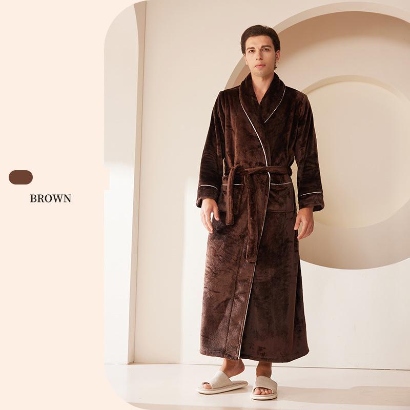 Халат для дома Простой плюс длинный халат Осень-зима Коралловый флис Утолщенные зимние модели Парная мочалка Удобная и элегантная пижама Халат для купания