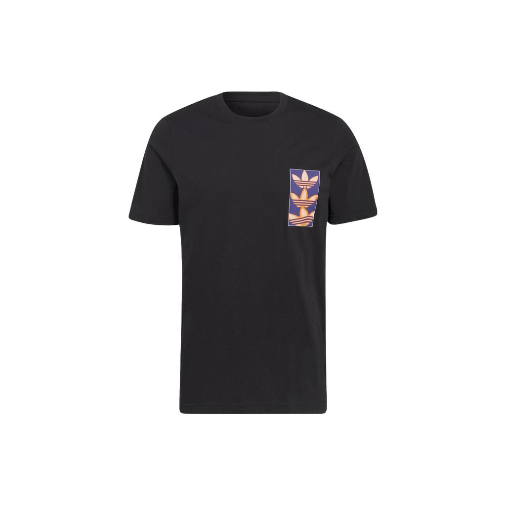 Adidas Originals Trefoil Multi-Logo Print Casual Crew Neck T-Shirt Men Tops Black HC7185