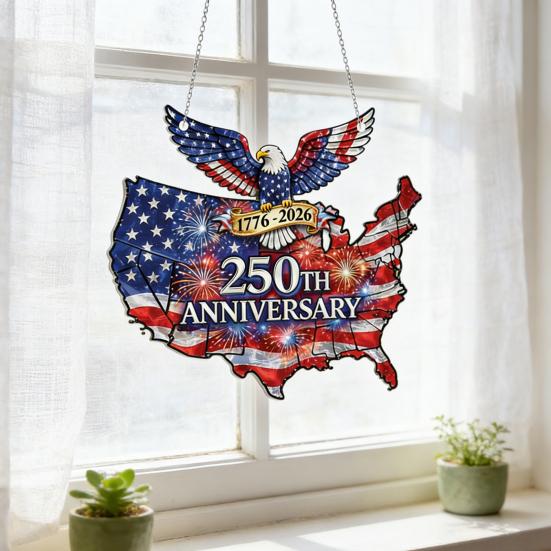 США 250-летний юбилей Подвеска на окно 1776-2026 Акриловое украшение на окно Американский орел Патриотическая подвеска-солнцезащитник Памятный подарок на 4 июля