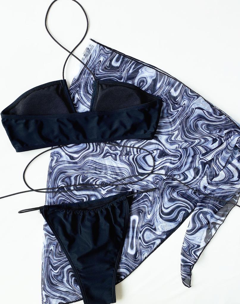 Женские сексуальные купальники, женский разделенный купальник, бикини из трех частей, черный