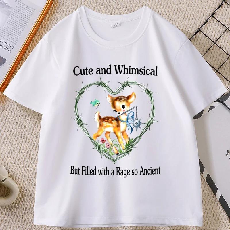 Cute But Vicious Deer T Shirt Morning Star Print Tee Casual Summer Casual Neutral  Clothing for Sarcastic and Humor Fans Y2K Fashion