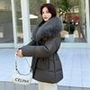 Imitation fox fur collar down cotton clothes women's medium and long new waist thickened cotton clothes cold cotton clothes jacket