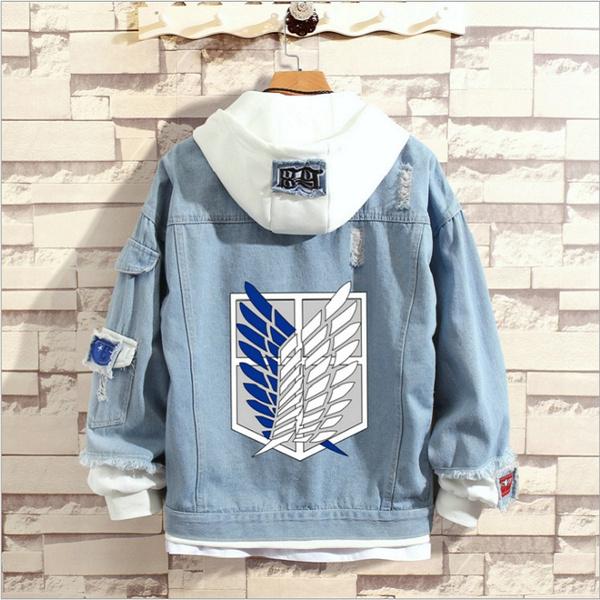 Attack On Titan Printed Casual Loose Denim Jacket for Men and Women Streetwear Windproof Outerwear Coat