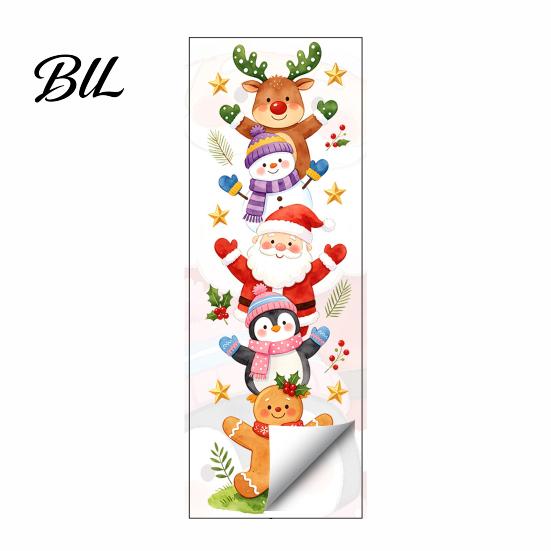 Watercolor Holiday Wall Art Christmas Stack?Up Characters Stickers, Removable Self?Adhesive Door Decorative Murals Sticker, Santa Snowman Reindeer