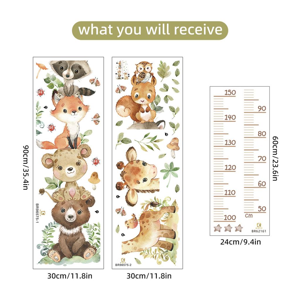 Hot Sale Measure Height Cute Decoration Sticker for Home Decor Children Room Cartoon Animal Kids Growth Chart Wall Paper Sticker