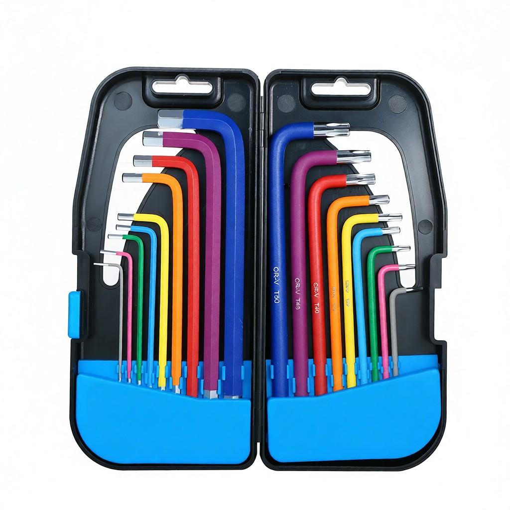 18PCS Multicolour L-Key Set Metric Star Long Arm Ball End Hex Key Set Chrome Vanadium Steel Industrial Grade Allen Wrench Set with Holding Case