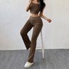 Женский комплект из 2 предметов для отдыха, укороченный топ с короткими рукавами и высокой талией, расклешенные брюки, спортивный костюм, повседневный спортивный костюм с расклешенными бретелями для занятий йогой и фитнесом