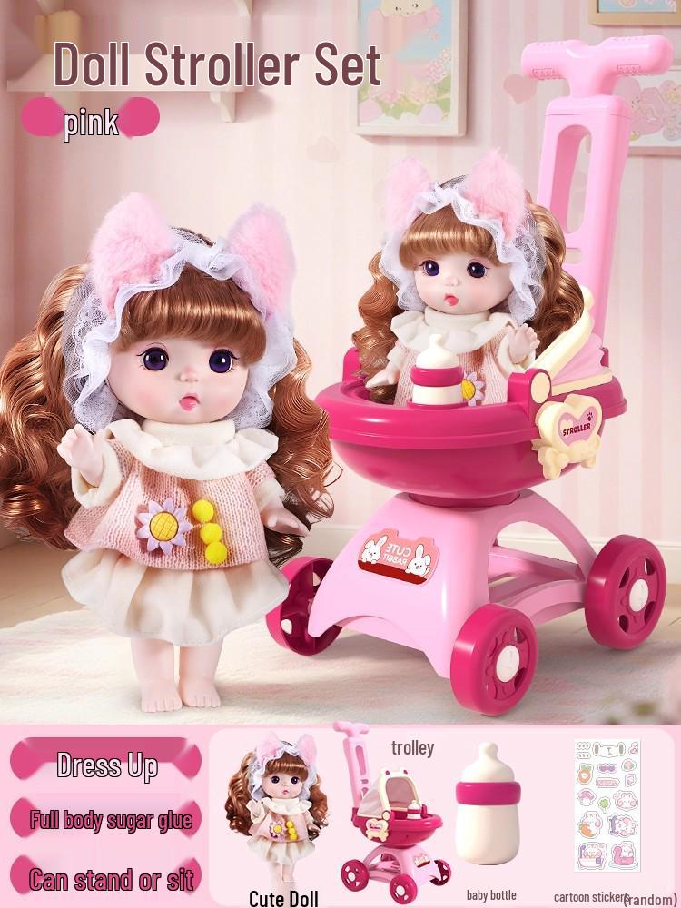 Коляска для куклы принцессы Эльзы и игровой набор для переодевания для девочек 3-4 лет