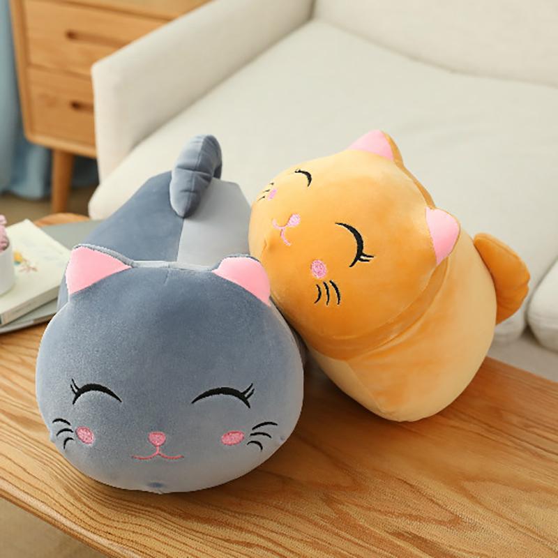 25~100cm Cat Plush Long Pillow Stuffed Cute Eyes Open Closed Cartoon Kitten Animal Sleeping Bolster Present