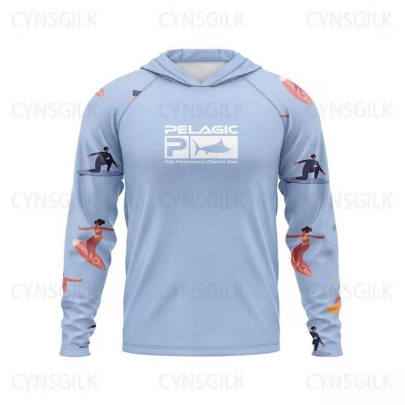 Mens Quick-Dry Hooded Fishing Shirt UPF 50 Sun Protection Long Sleeve Outdoor Angling Summer Fall