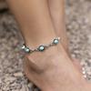 Alloy Inlaid Imitation Turquoise Anklet For Women, Simple And Versatile Retro Ethnic Style Ankle Chain Jewelry Gift